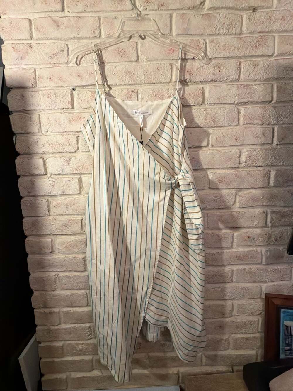 BCBGeneration Wrap Dress Size M Ivory Multi Stripe Spaghetti Strap